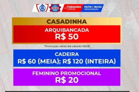 Itabaiana inicia venda de ingressos